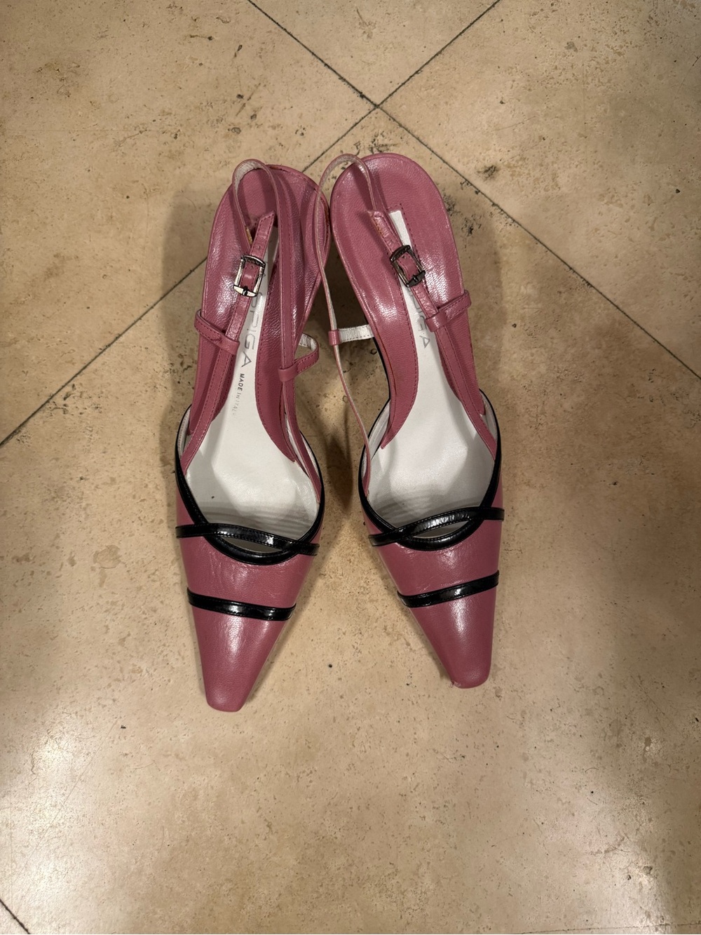 Via Spiga Pink Pointed Slingback Pumps with Black Trim 8N